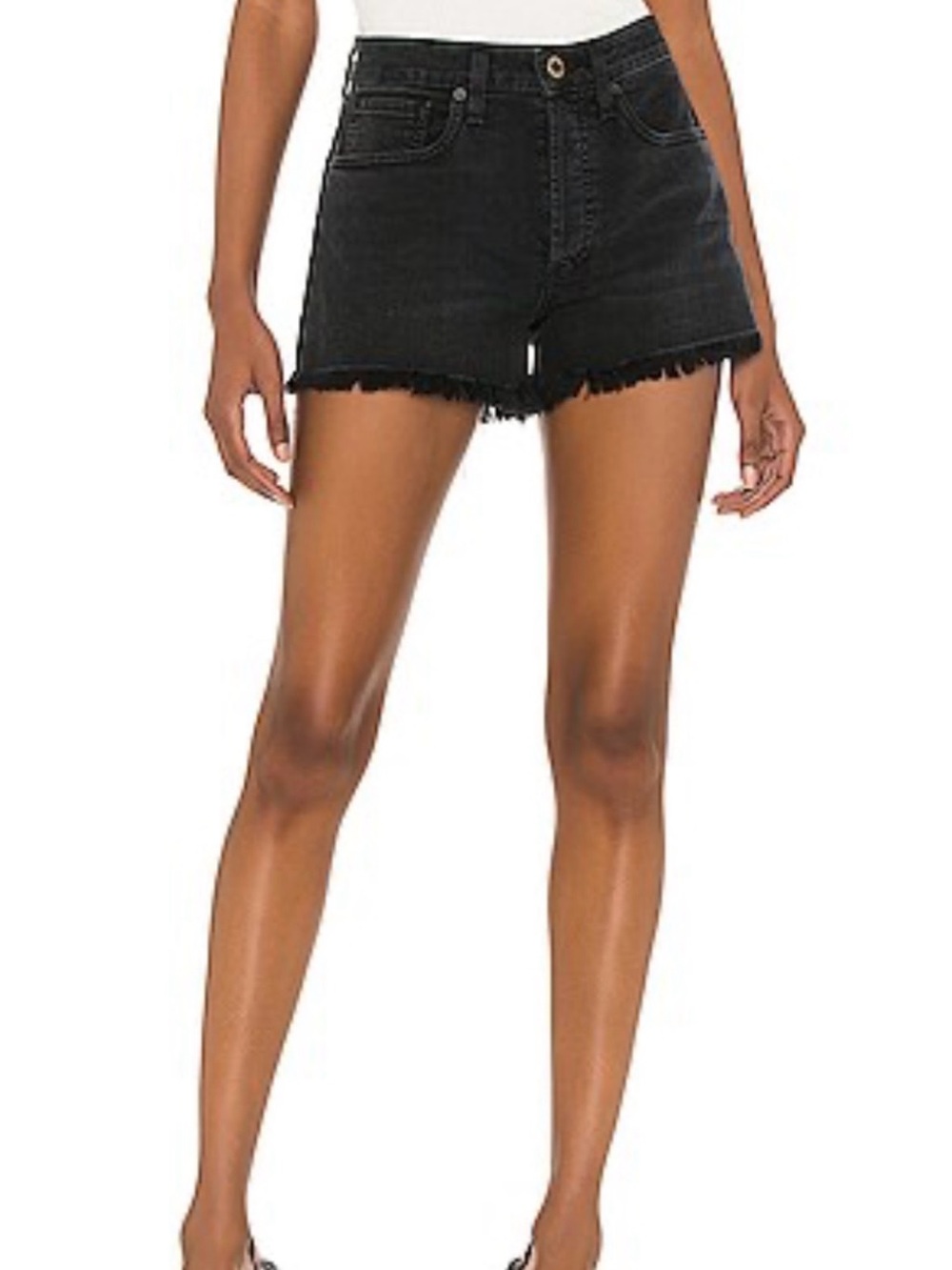 High-Rise Black Frayed Hem Denim Shorts